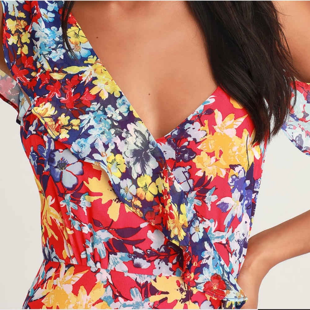Lulu's Multicolor Floral Cold-Shoulder Maxi Dress - Picture 2 of 8